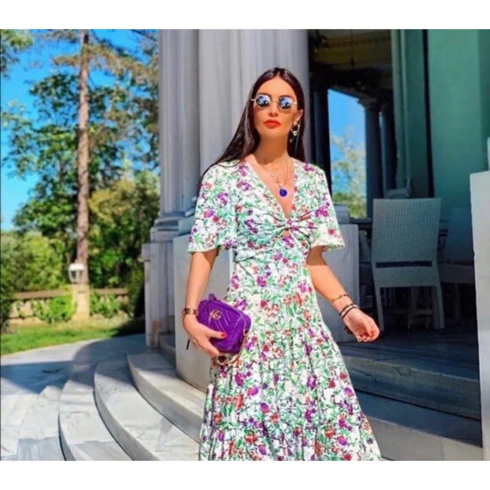 Zara Tiered Cutout Floral Maxi Dress